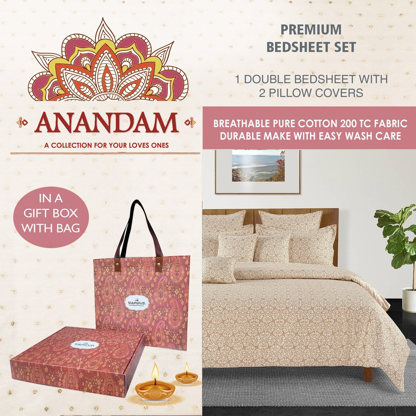 Anandam Double Bedsheet with 2 Pillow Covers - 14105