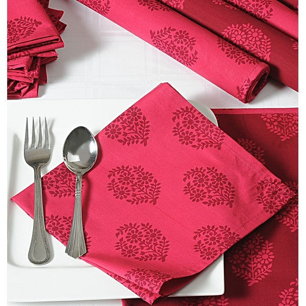 Maroon Stencil Dining Table Mat And Napkin-3008