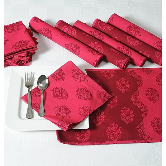 Maroon Stencil Dining Table Mat And Napkin-3008