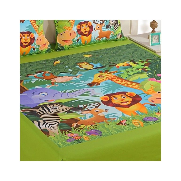 Double Kids Bed Sheet- DKB-135 Jungle N2