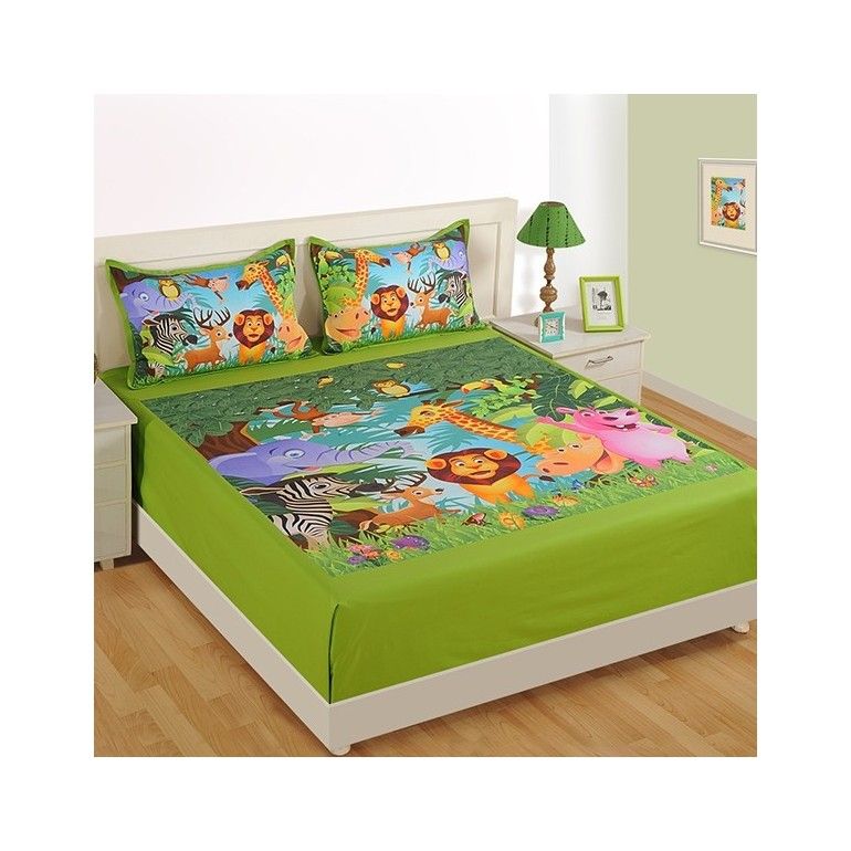 Double Kids Bed Sheet- DKB-135 Jungle N2