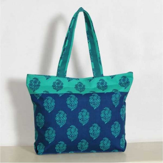 Turquoise Floral Mosaic Cotton Shopping Bag- 2008
