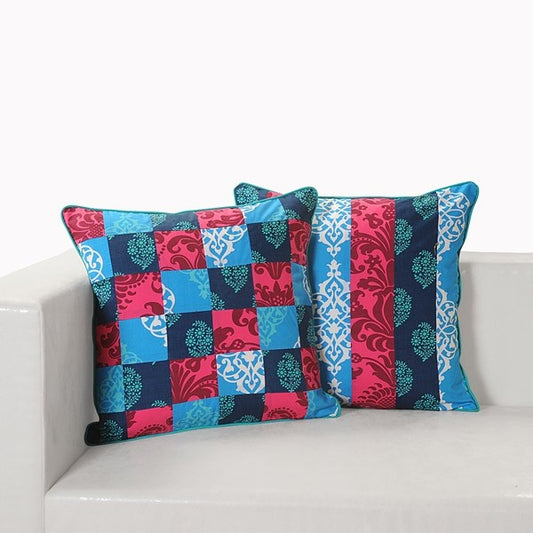 Blue Pink Patchwork Cushion Covers- Appl-12003