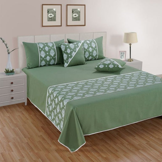 Swayam Block printed green bed cover set-10501