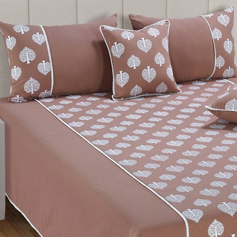 Swayam Brown & White Purity bed cover set-10502