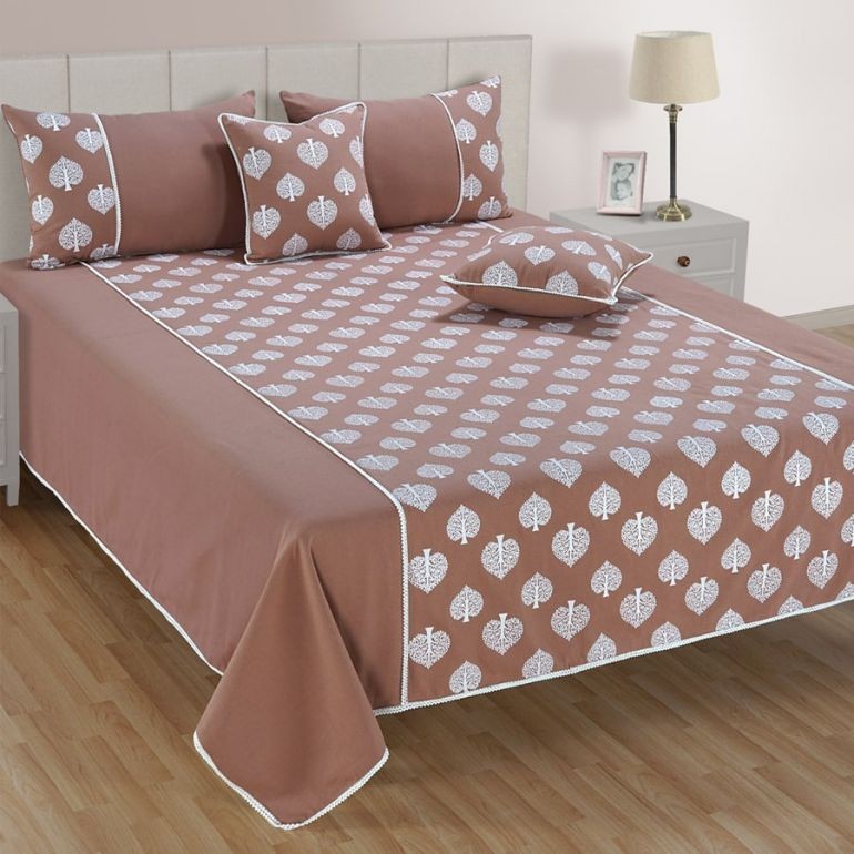 Swayam Brown & White Purity bed cover set-10502