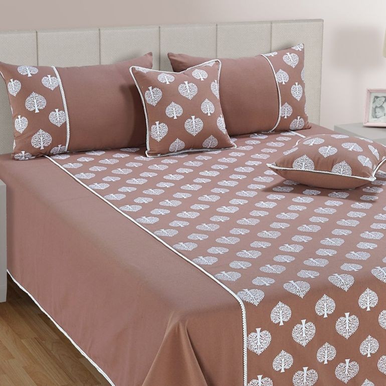 Swayam Brown & White Purity bed cover set-10502