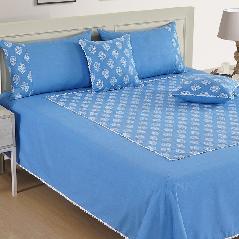 Swayam Sublime Glory Blue & White bed cover set-10506