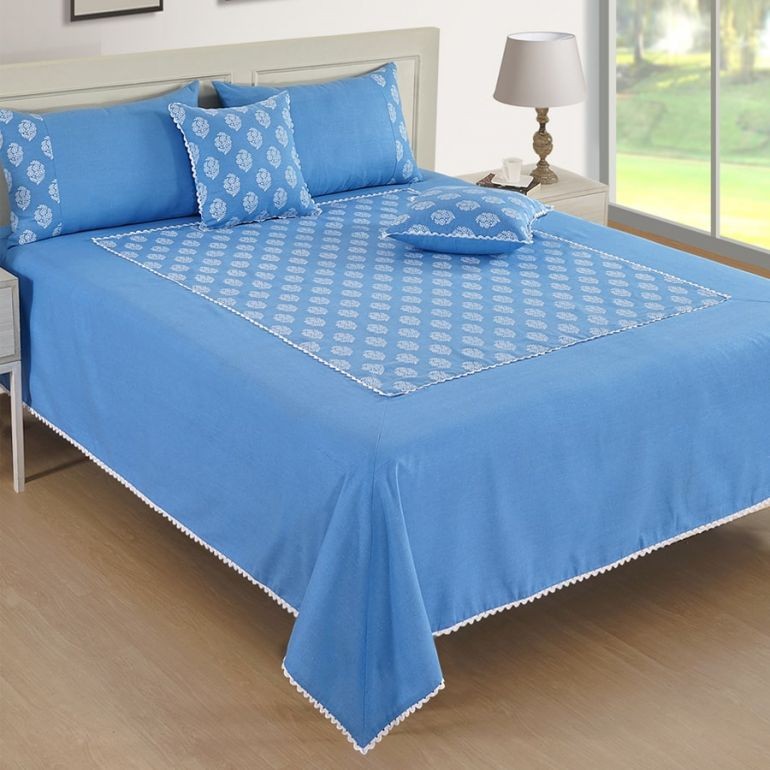 Swayam Sublime Glory Blue & White bed cover set-10506