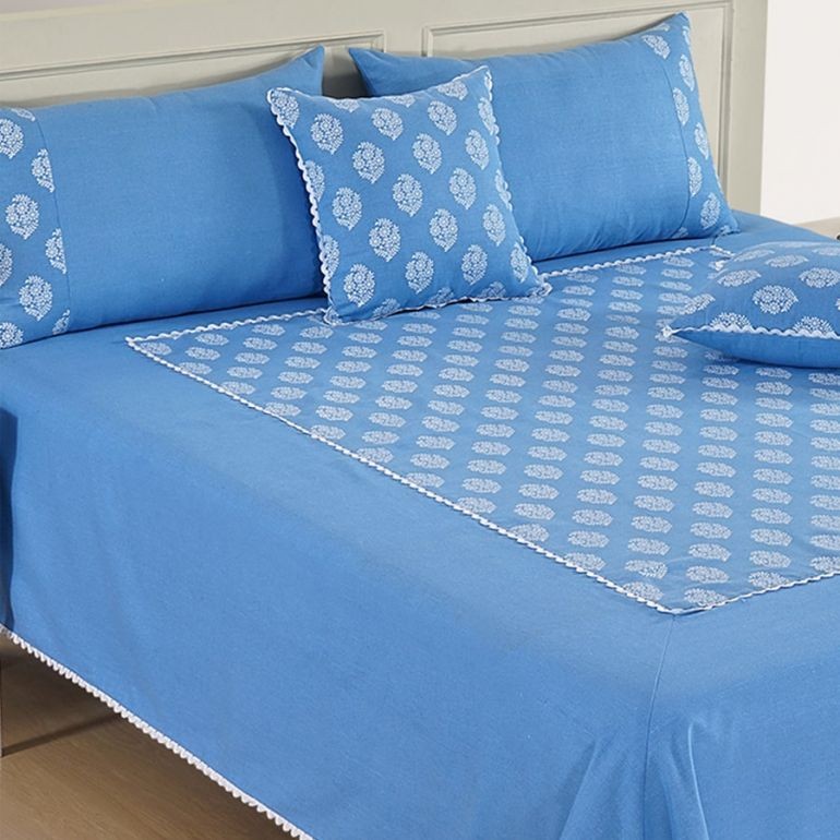 Swayam Sublime Glory Blue & White bed cover set-10506