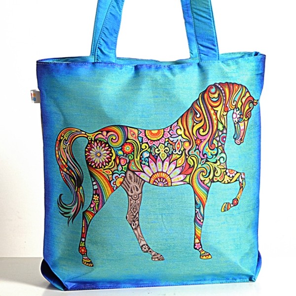 Blue Horse Animal Theme Bag- Folk-Horse