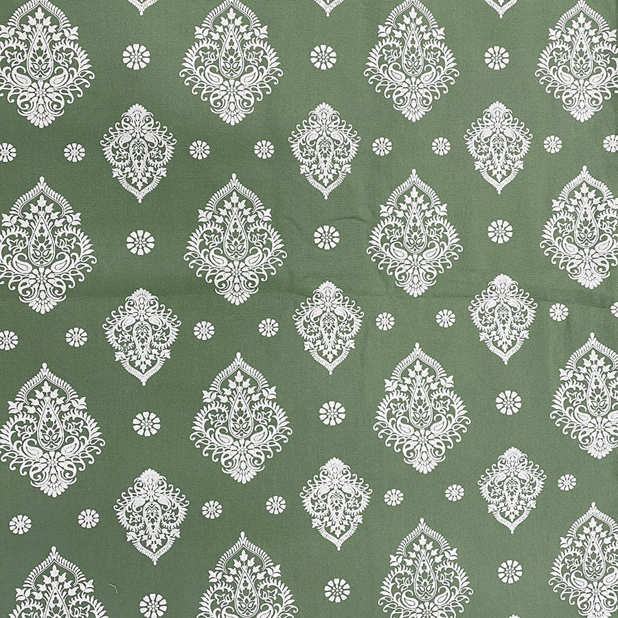 Gharana Bolster Cover White and Green - 10501