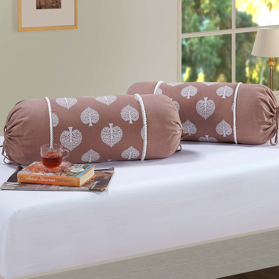 Gharana Bolster Cover Brown & White - 10502