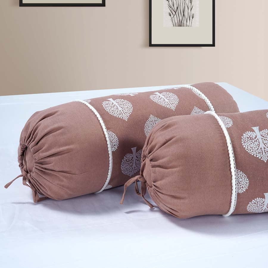 Gharana Bolster Cover Brown & White - 10502