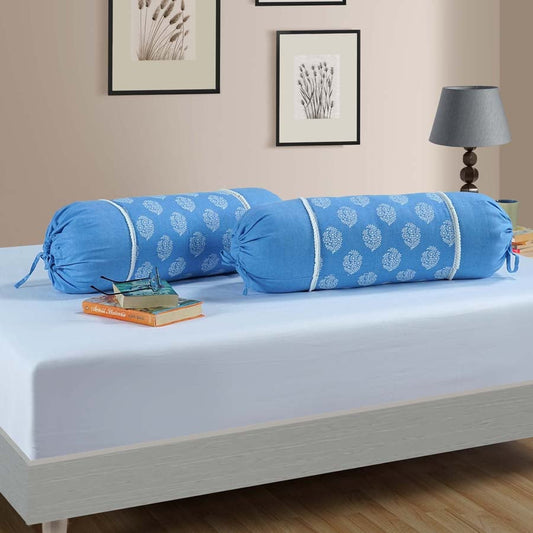 Gharana Bolster Cover Blue and White -10506