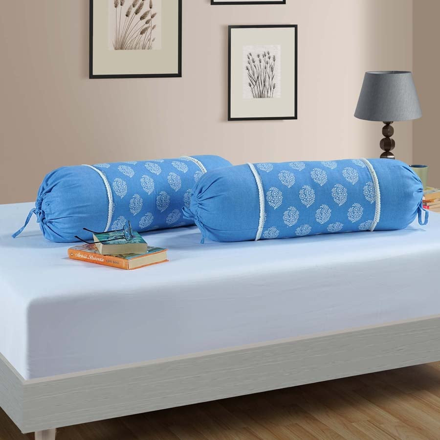 GHARANA BOLSTER COVER BLUE AND WHITE -10506