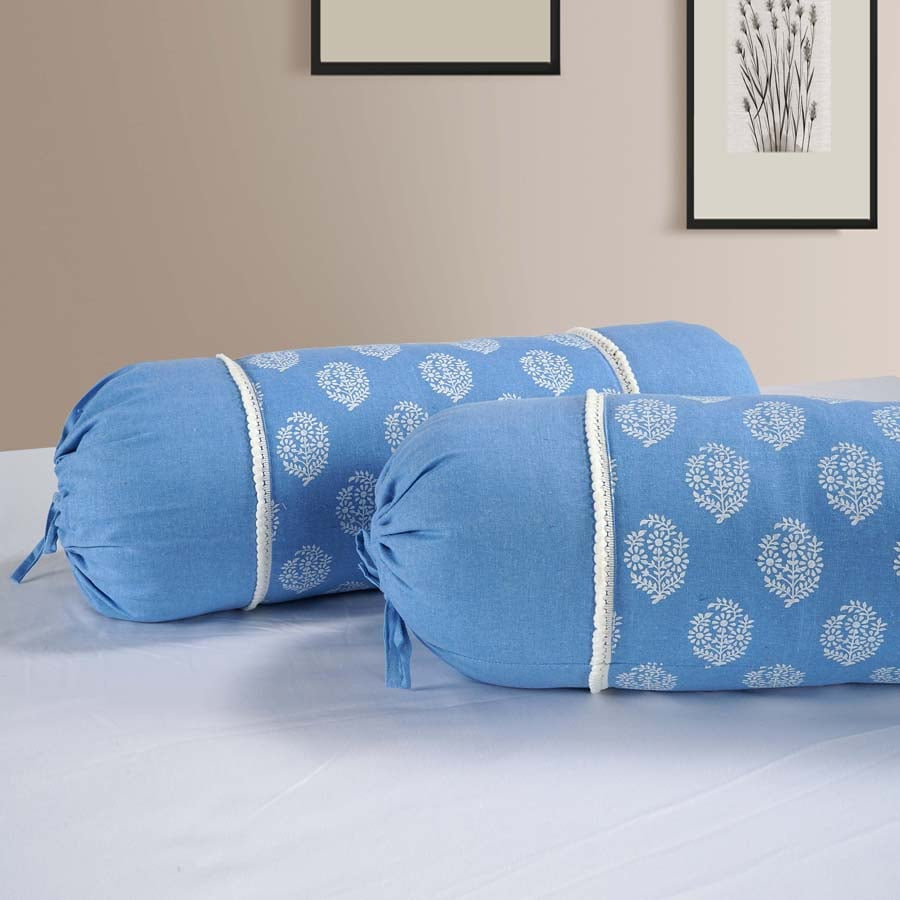 Gharana Bolster Cover Blue and White -10506