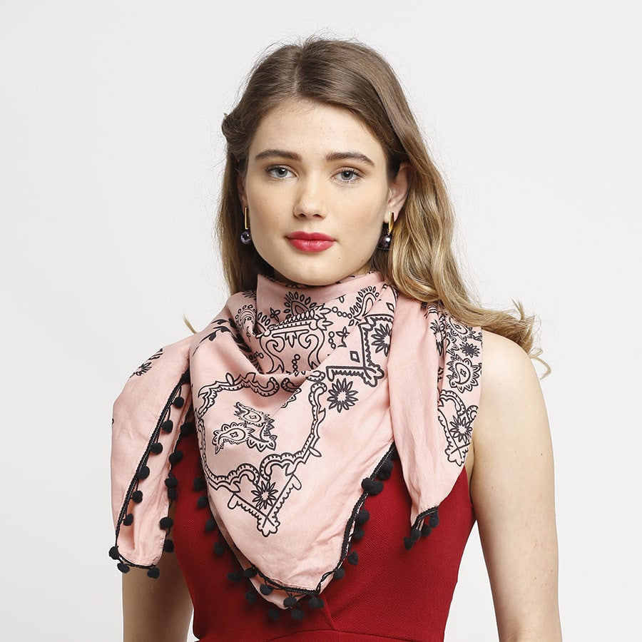 Swayam Multicolor Ethnic Peach Mode Hand Printed Voile Scarf