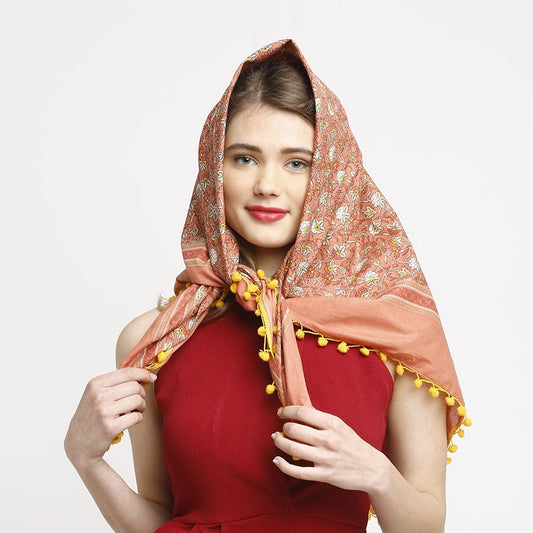 Swayam Multicolor Ethnic Saffron Story Hand Printed Voile Scarf