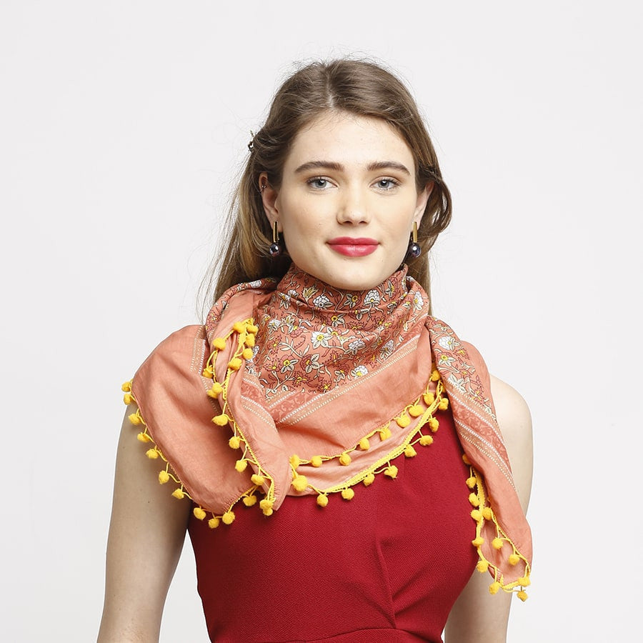 Swayam Multicolor Ethnic Saffron Story Hand Printed Voile Scarf