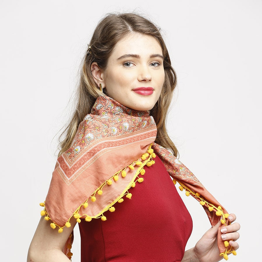 Swayam Multicolor Ethnic Saffron Story Hand Printed Voile Scarf