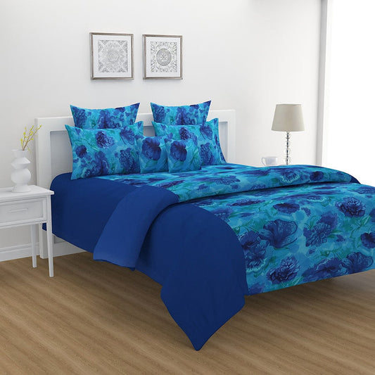 Blue Flowers Bed Sheet- Shades Of Paradise (D. No. 6715)