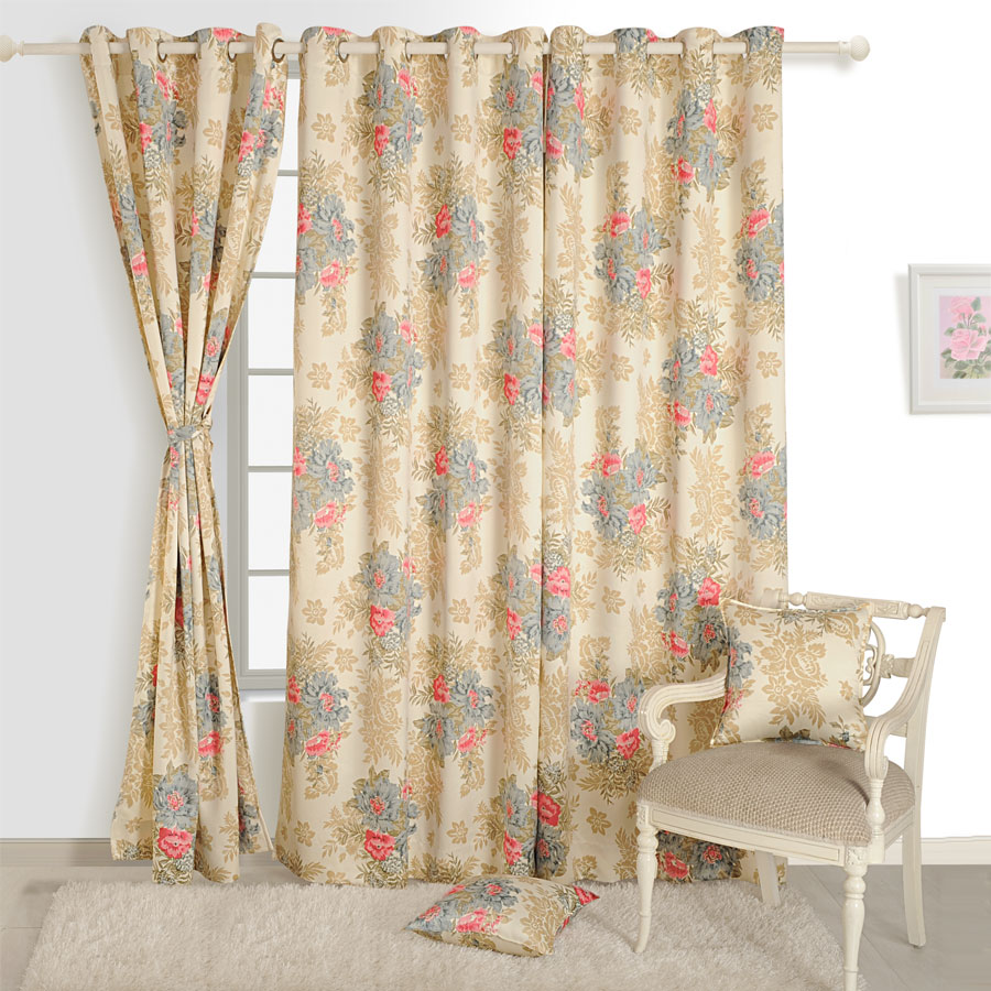 PEACH FLORAL SIGMA CURTAINS- 1986