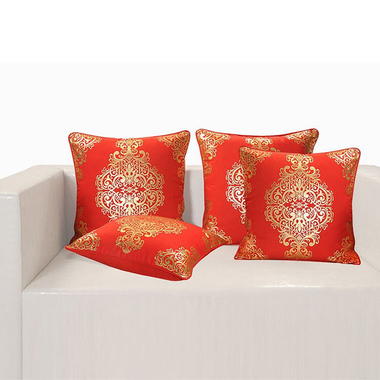 Red Ferrow Foil  Cushion Cover - 4451 (Set of 4)