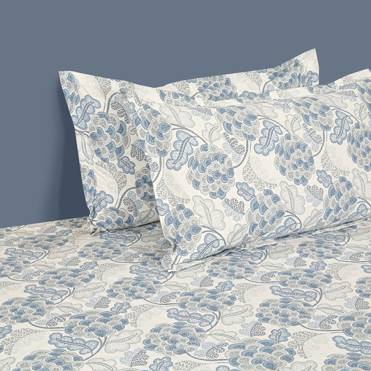 Sugar Apple Dreams 160TC Blue Blossom Bedsheet Set - 12256