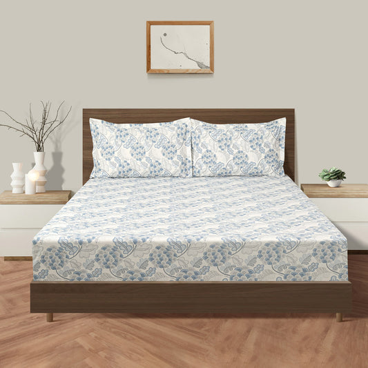 Sugar Apple Dreams 160TC Blue Blossom Bedsheet Set - 12256