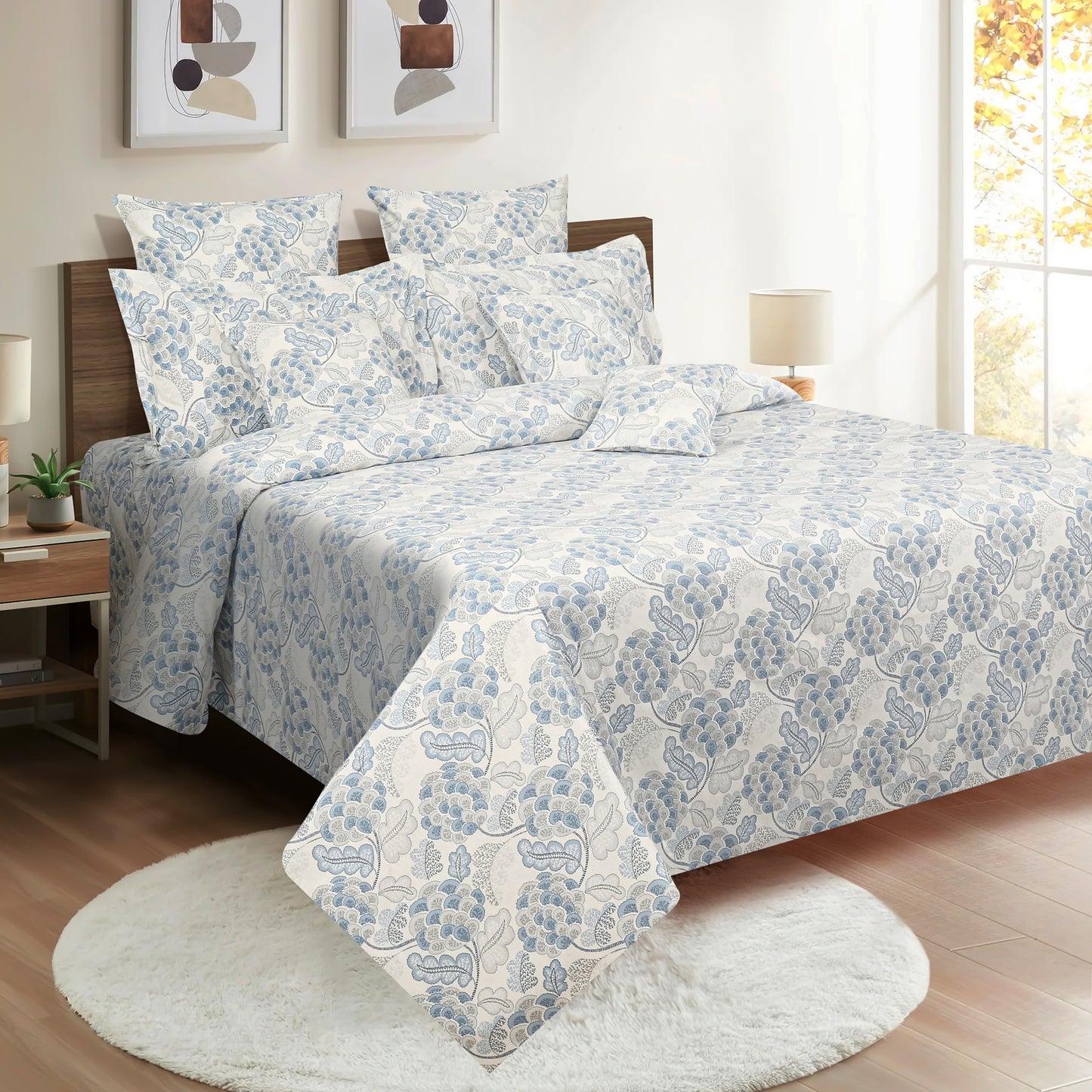 Sugar Apple Dreams 160TC Blue Blossom Bedsheet Set - 12256