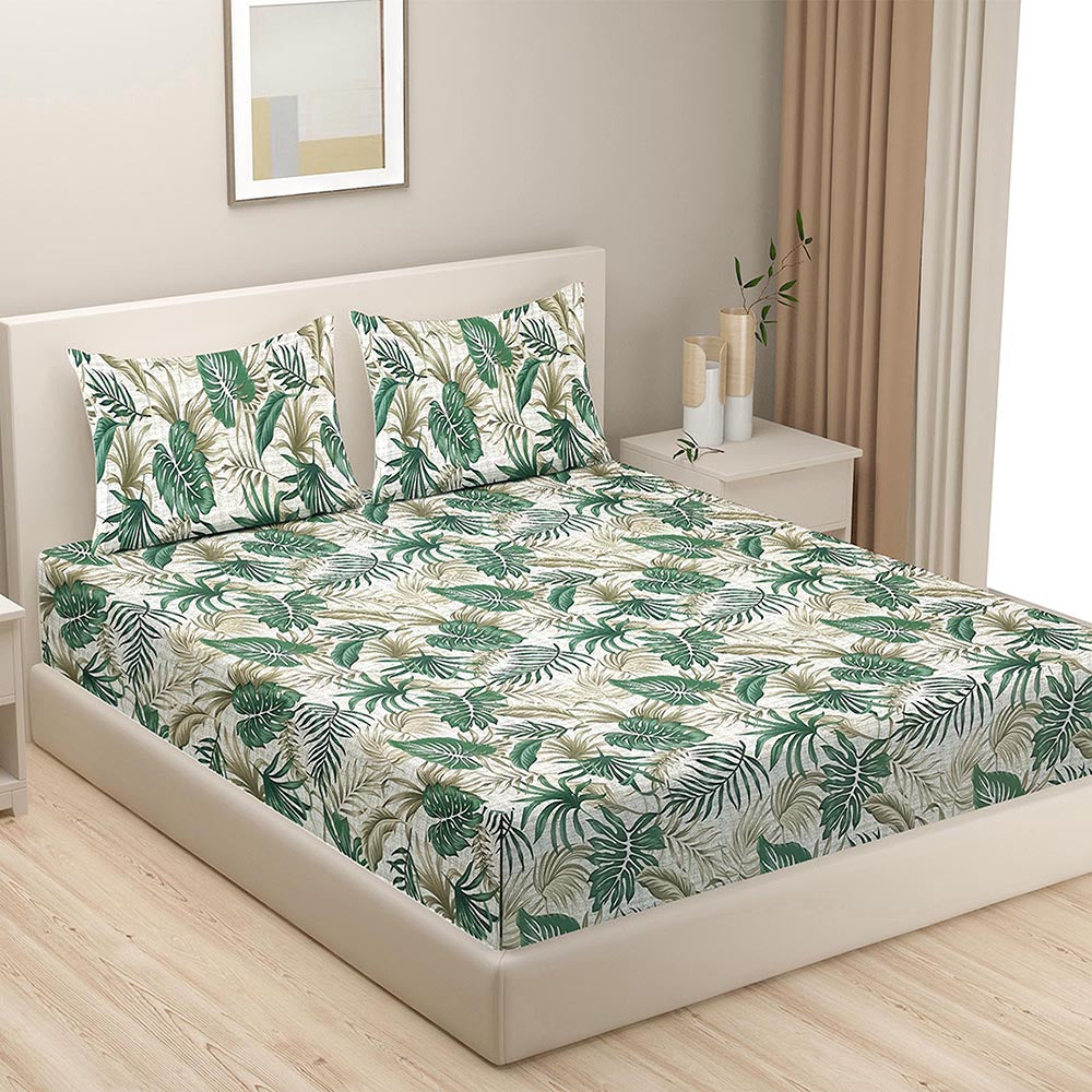 Green Garland Double Bedsheet + 2 Pillow Cover