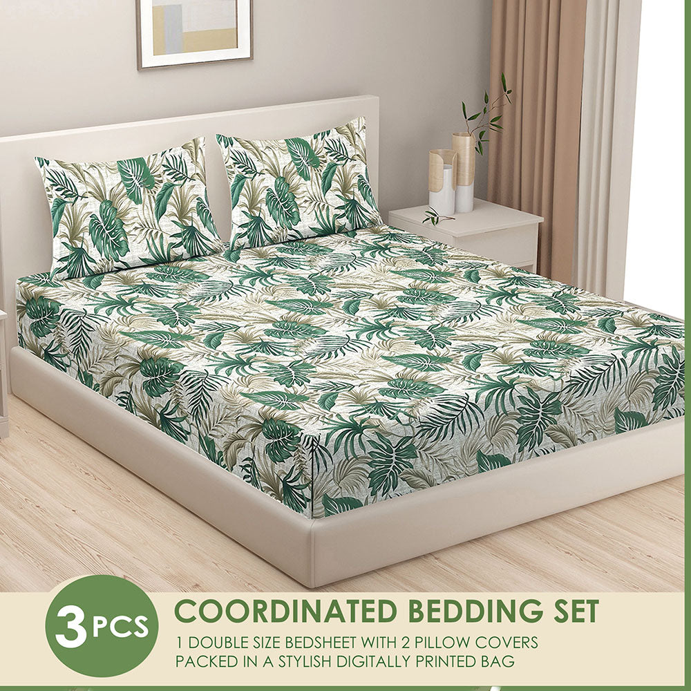 Green Garland Double Bedsheet + 2 Pillow Cover